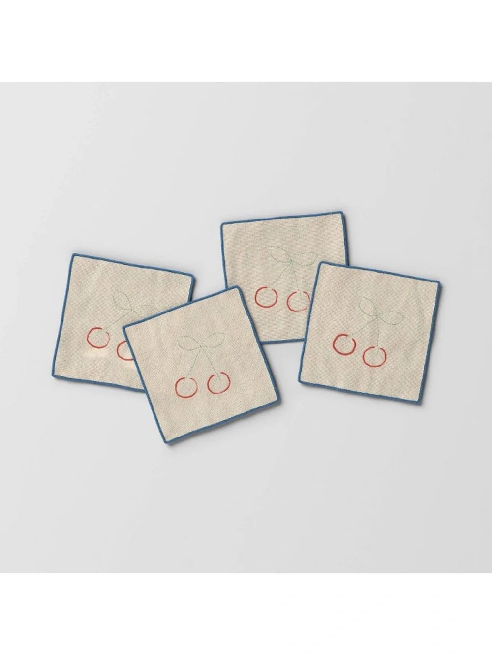 Embroidered Cherry Cocktail Napkins   Set of 4